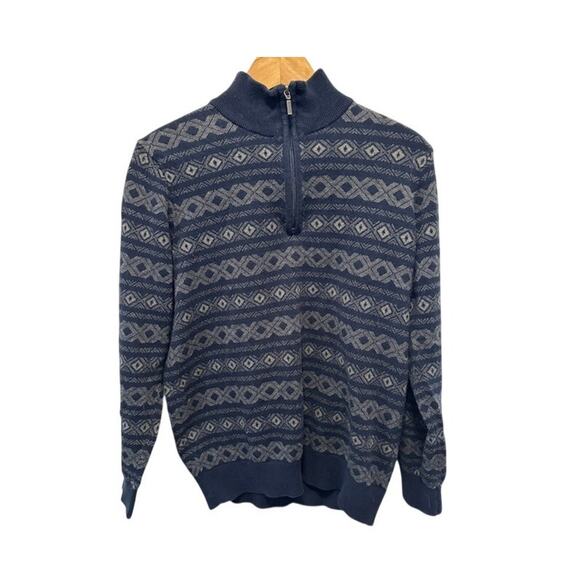 L L Bean Sweater Men's M Mock Neck Fair Isle Cashmere Blend 1/4 Zip Pull Over - Picture 1 of 7